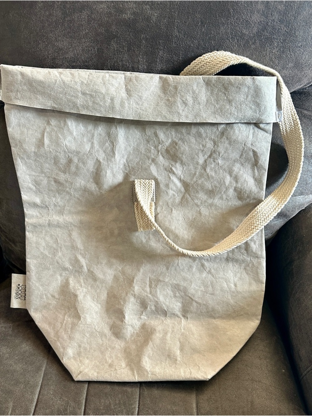 UASHMAMA Minimalist Grey Tote Bag with Woven Strap